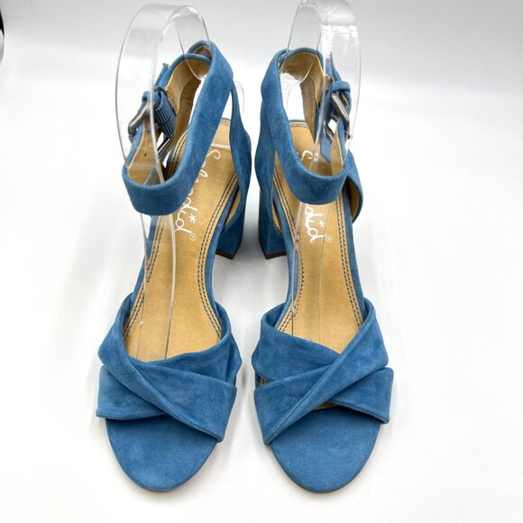 Splendid Womens Size 6 Blue Suede Leather Block Heels Sandals Shoes - Picture 2 of 13